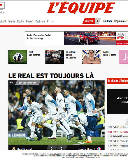 L&lsquo;Equipe (Frankreich): "Real ist immer da"