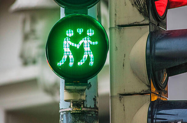 Ein homosexuelles Ampelpärchen im Gärtnerplatzviertel. Ein homosexuelles Ampelpärchen im Gärtnerplatzviertel.