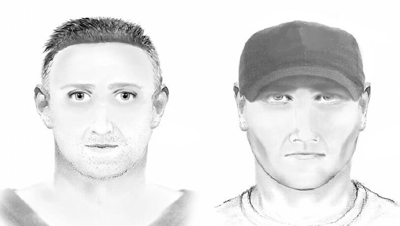Links der Vergewaltiger, rechts der Fahrer des Wagens. Die Polizei bittet um Mithilfe. Links der Vergewaltiger, rechts der Fahrer des Wagens. Die Polizei bittet um Mithilfe.