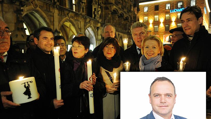 Die "Friedenskette" in München. Michael Schilling (kleines Bild), Chefredakteur der AZ, im Kommentar über Demos in München Die "Friedenskette" in München. Michael Schilling (kleines Bild), Chefredakteur der AZ, im Kommentar über Demos in München