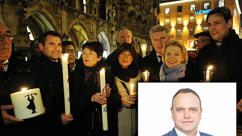 Die "Friedenskette" in München. Michael Schilling (kleines Bild), Chefredakteur der AZ, im Kommentar über Demos in München