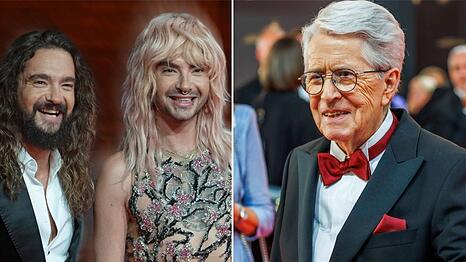 Tom (li.) und Bill Kaulitz &uuml;bernehmen am 5. Dezember bei "Wetten, dass..?" und Frank Elstner freut's.