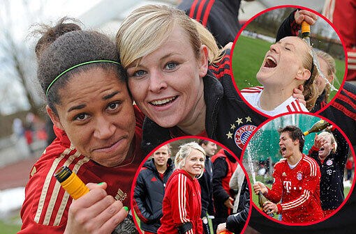 Nach dem Einzug ins DFB-Pokalfinale kannte der Jubel bei den Fußball-Frauen des FC Bayern keine Grenzen - und auch die verletzten Julia Simic und Petra Wimberski feierten mit. Sehen Sie hier die besten Bilder.