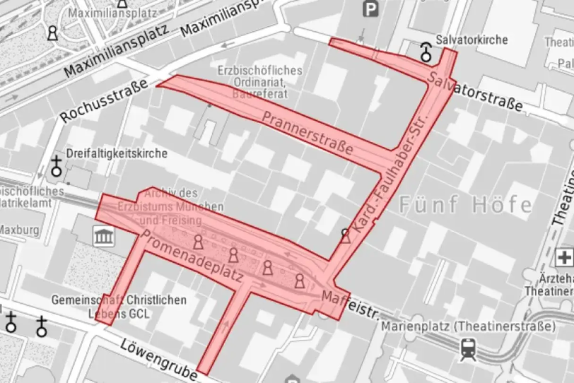 Das ist der Bereich, der w&auml;hrend der Siko von der Polizei abgeriegelt wird.