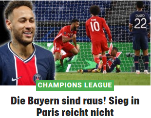 "Krone" aus Österreich kurz und knackig: "Die Bayern sind raus! Sieg in Paris reicht nicht".
