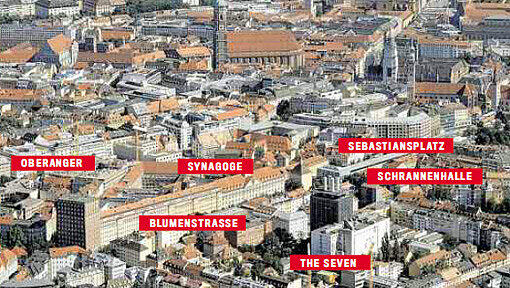 Münchens neue Mitte breitet sich südöstlich vom Marienplatz aus: Konkret geht’s um das Geviert zwischen Altstadt und Gärtnerplatzviertel mit Oberanger, St.-Jakobs- und Sebastiansplatz, Schrannenhalle, Blumenstraße und The Seven in der Müllerstraße. Münchens neue Mitte breitet sich südöstlich vom Marienplatz aus: Konkret geht’s um das Geviert zwischen Altstadt und Gärtnerplatzviertel mit Oberanger, St.-Jakobs- und Sebastiansplatz, Schrannenhalle, Blumenstraße und The Seven in der Müllerstraße.
