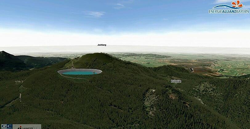 So sieht das geplante Pumpspeicherkraftwerk auf dem Jochberg auf der Animation der Energieallianz aus.