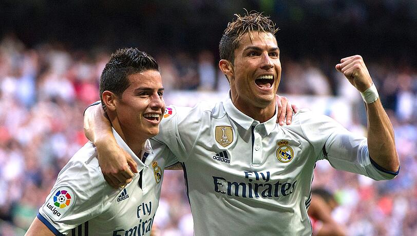 James und Cristiano Ronaldo liefen zwischen 2014 und 2017 für Real Madrid auf. James und Cristiano Ronaldo liefen zwischen 2014 und 2017 für Real Madrid auf.