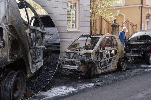 Anfang April standen in Neuhausen drei Autos in Flammen: Dieser Smart war völlig ausgebrannt.