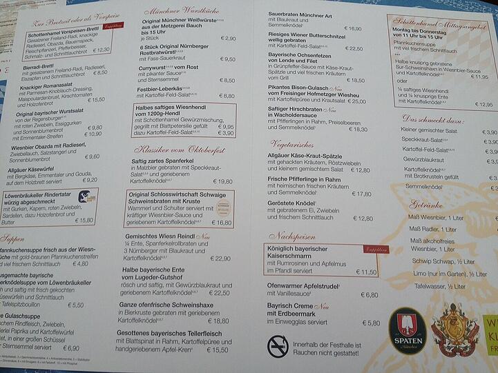 9,50 Euro für die Maß: Das ist die Speisekarte im Schottenhamel.