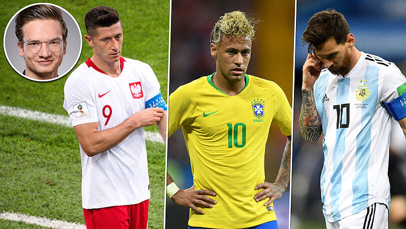 Überzeugen bisher nicht: Polens Lewandowski (l.), Brasiliens Neymar (m.) oder Argentiniens Messi. Überzeugen bisher nicht: Polens Lewandowski (l.), Brasiliens Neymar (m.) oder Argentiniens Messi.