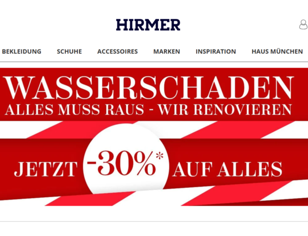 So bewirbt der Herrenausstatter Hirmer die Rabattaktion auf seiner Website.