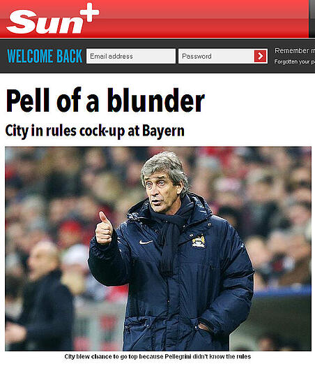 Die Sun schreibt: "Manchester City regiert die Bayern, die es versauen".