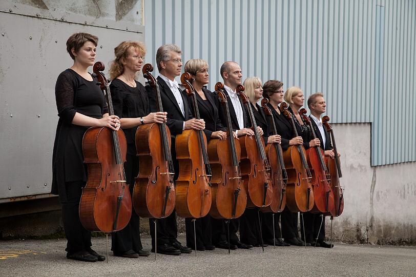Die Cellogruppe des Bergen Philharmonic Orchestra. Der Dritte von links ist der Münchner Walter Heim.