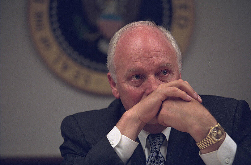 9/11 aus der Sicht der US-Regierung: Interne Fotos aus dem weißen Haus zeigen Vizepräsident Cheney, die Nationale Sicherheitsberaterin Condoleezza Rice, Außenminister Colin Powell und US-Präsident Bush am 11. September 2001.