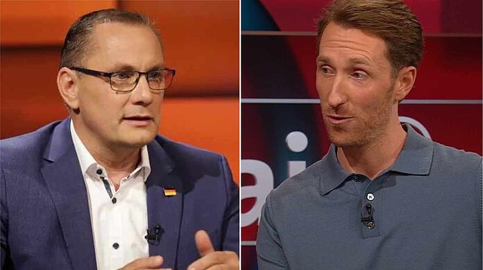 AfD-Politiker Tino Chrupalla diskutiert bei "Hart aber fair" mit Moderator Louis Klamroth