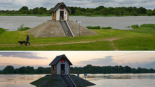 Das Wasser steigt: das Pegelhaus im brandenburgischen Ratzdorf (Oder-Spree) Das Wasser steigt: das Pegelhaus im brandenburgischen Ratzdorf (Oder-Spree)