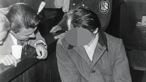 Der Mittagsmörder Klaus G. bei der Verhandlung in Nürnberg 1965.