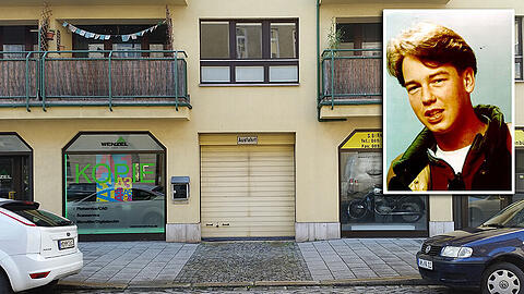 Tatort Blutenburgstraße: Genau hier ist Stefan Pecher (kleines Bild) vor 20 Jahren mit durchschnittener Kehle aufgefunden worden.