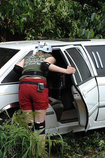 Larissa versucht einen Eindruck davon zu erhaschen, was sie in der Limousine erwartet.
