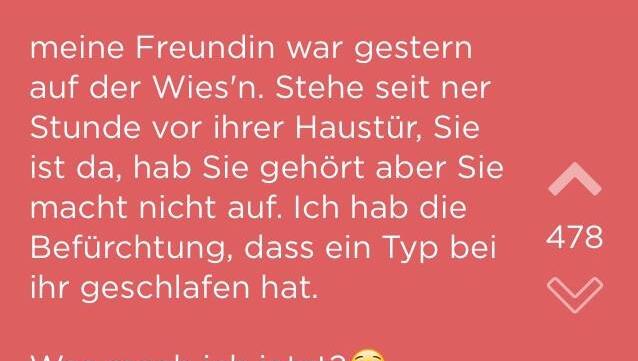 Stundenlang stand der "Türsteher" vor der Wohnung seiner Freundin, um zu erfahren, wer die Nacht bei ihr verbracht hat. Die Jodel-Community ist live bei seinem Dilemma dabei. Stundenlang stand der "Türsteher" vor der Wohnung seiner Freundin, um zu erfahren, wer die Nacht bei ihr verbracht hat. Die Jodel-Community ist live bei seinem Dilemma dabei.