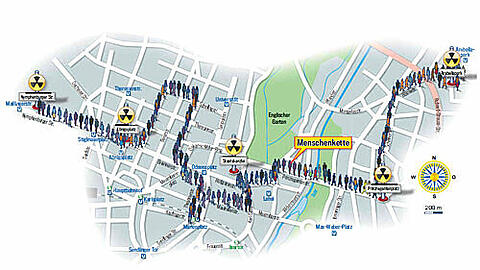 Queer durch München wird die Menschenkette reichen: Von der CSU-Zentrale über den Marienplatz bis zum Rosenkavalierplatz. Wo ist Ihr Platz?