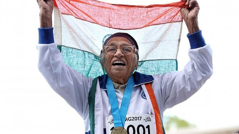 Man Kaur gewann den 100 Meter Sprint an den World Masters Games in Auckland.