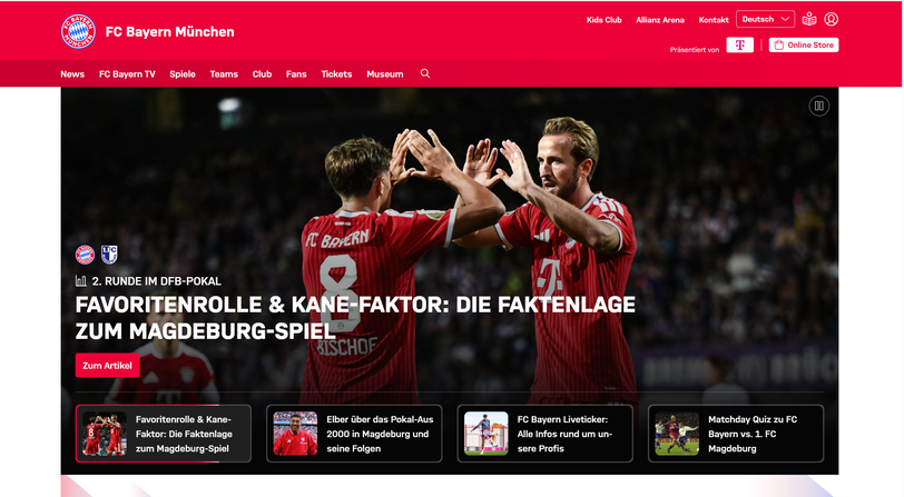 Ein Screenshot von kurz vor 20 Uhr: Auf der Startseite der Bayern-Homepage ist nichts &uuml;ber den Ballon d'Or zu finden.