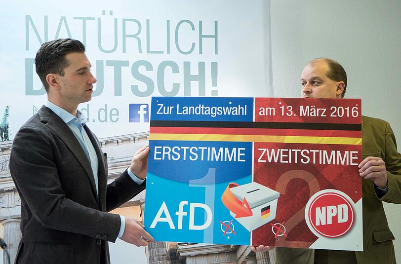 Die NPD möchte eine Aufteilung der Stimmen zwischen der AfD und sich bei der Landtagswahl in Sachsen-Anhalt.