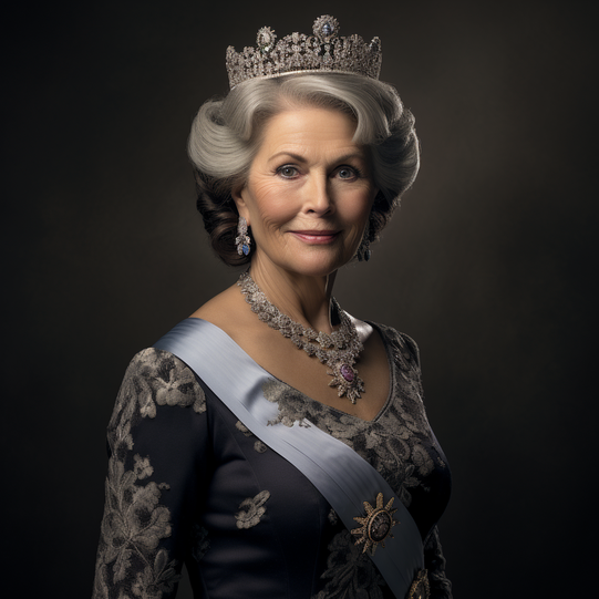 Kronprinzessin Victoria mithilfe der Künstlichen Intelligenz auf 80 Jahre gealtert.