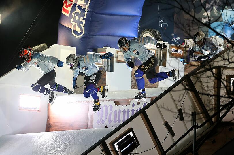 Fast and furious: So ging es am 8. Januar im Olympiapark zu. Sehen Sie hier die Bilder vom Crashed Ice Contest.