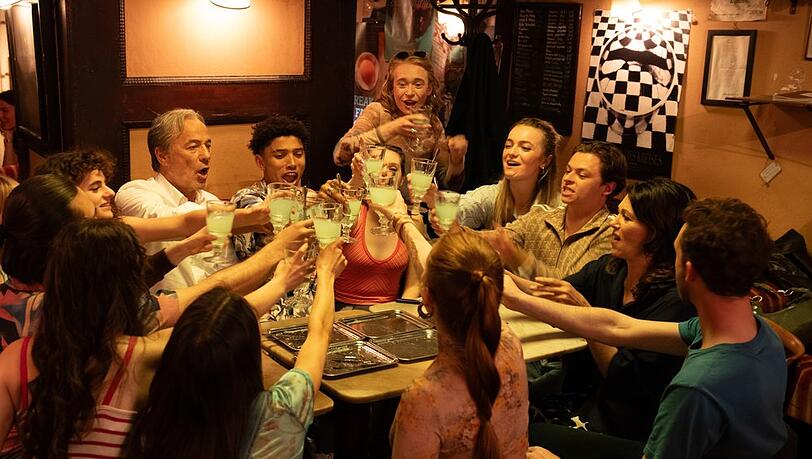 Romantikkomödie "Ein fast perfekter Antrag": Heiner Lauterbach (l.) und Iris Berben (r.) feiern mit den anderen Studenten bei einer Kunst-Exkursion. Romantikkomödie "Ein fast perfekter Antrag": Heiner Lauterbach (l.) und Iris Berben (r.) feiern mit den anderen Studenten bei einer Kunst-Exkursion.