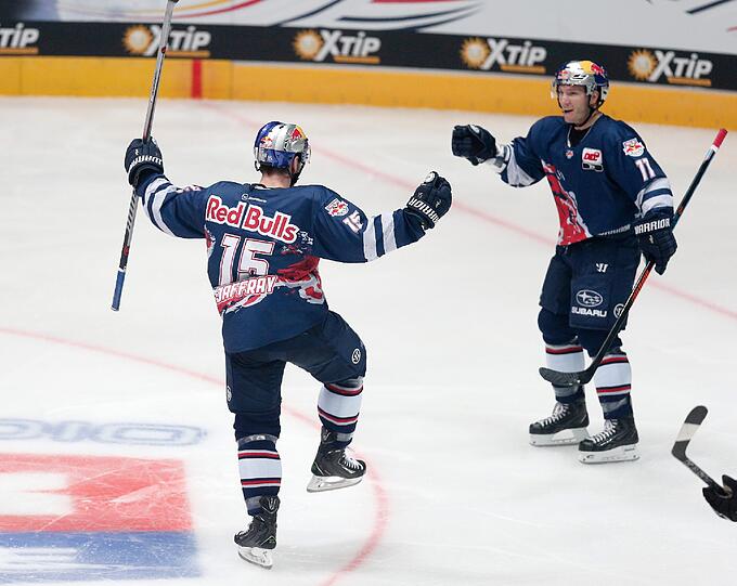 EHC-Jubel: Jason Jaffrey (l.) und Keith Aucoin.