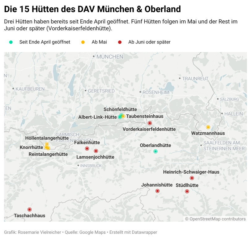 15 H&uuml;tten werden aktuell vom Alpenverein M&uuml;nchen und Oberland bewirtschaftet.