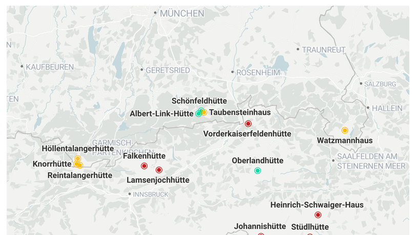 15 H&uuml;tten werden aktuell vom Alpenverein M&uuml;nchen und Oberland bewirtschaftet.