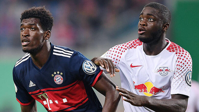 Bayern-Newcomer Kwasi Okyere Wriedt (links) und der Leipziger Dayot Upamecano. Bayern-Newcomer Kwasi Okyere Wriedt (links) und der Leipziger Dayot Upamecano.