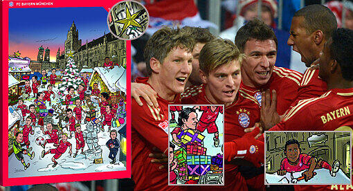 Gut gefüllter Weihnachtskalender (links): Die Bayern-Stars Schweinsteiger, Müller, Kroos, Mandzukic, Boateng und Alaba (v.l.) müssen noch dreimal ran, ehe ab 19. Dezember ein zwölftägiger Weihnachtsurlaub ansteht.