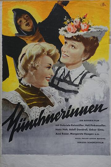 1955: Die Münchner schauen &bdquo;Münchnerinnen&ldquo;. Der Spielfilm mit Heike Reismüller und Heli Finkenzeller, den die Bavaria-Film in Geiselgasteig produziert hat, erzählt vom Kampf um die Rettung eines Kaffeehausgeschäfts.
