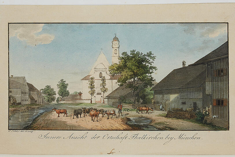 "Innere Ansicht der Ortschaft Thalkirchen bey München" um 1820.