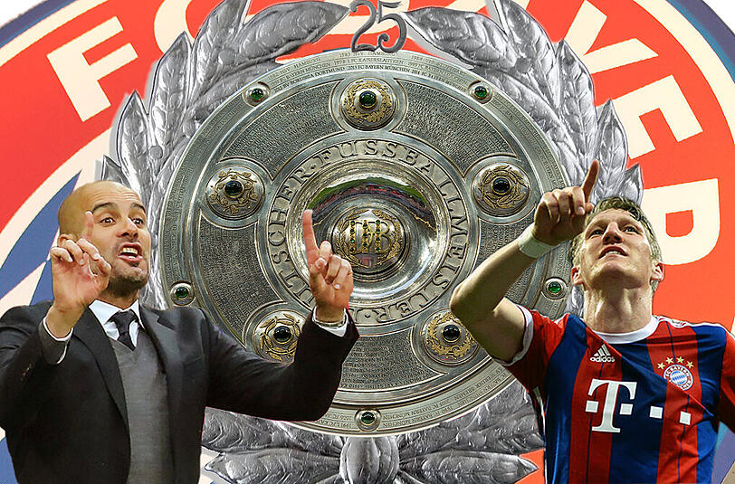 Bastian Schweinsteiger (r.) schießt seinen Klub mit dem 1:0 gegen Hertha Richtung 25. Meisterschaft. Auch Pep Guardiola gefällt das.