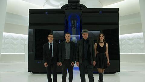 Die Darsteller der &bdquo;Vier Reiter&ldquo;: Dave Franco, Jesse Eisenberg, Woody Harrelson und Lizzy Caplan.