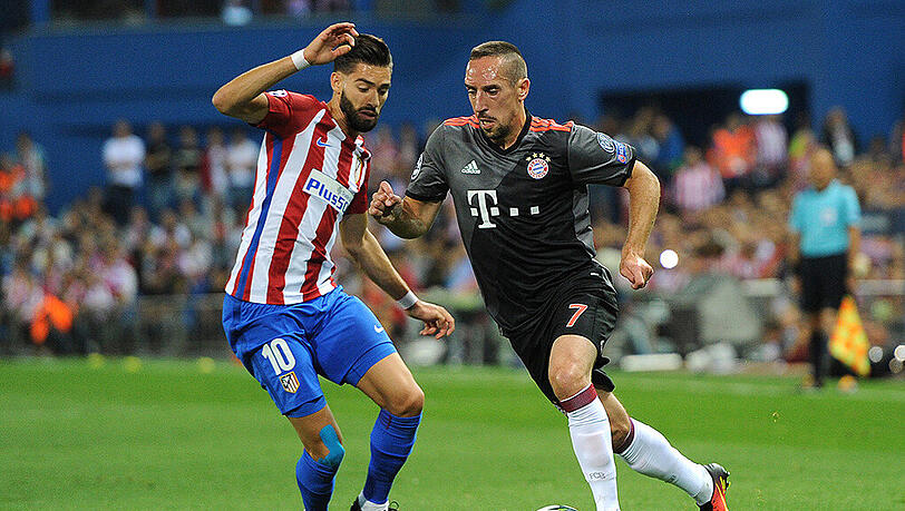Der FC Bayern hat noch eine Rechnung offen: Das Hinspiel bei Atlético Madrid verloren die Münchner mit 0:1. Hier Franck Ribéry (rechts) im Duell mit Yannick Carrasco. Der FC Bayern hat noch eine Rechnung offen: Das Hinspiel bei Atlético Madrid verloren die Münchner mit 0:1. Hier Franck Ribéry (rechts) im Duell mit Yannick Carrasco.