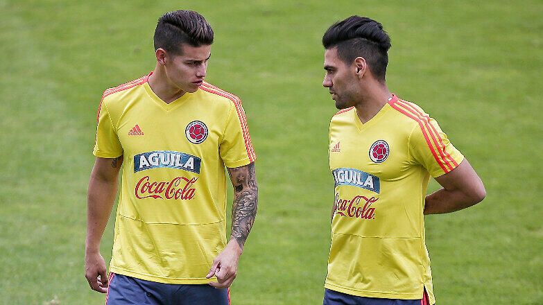 Der kolumbianische Nationalspieler James Rodríguez (links) und sein Teamkollege Radamel Falcao.