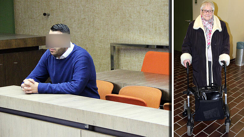 Opfer Renate B. (83) kam mit dem Rollator ins Gericht, links der Angeklagte.