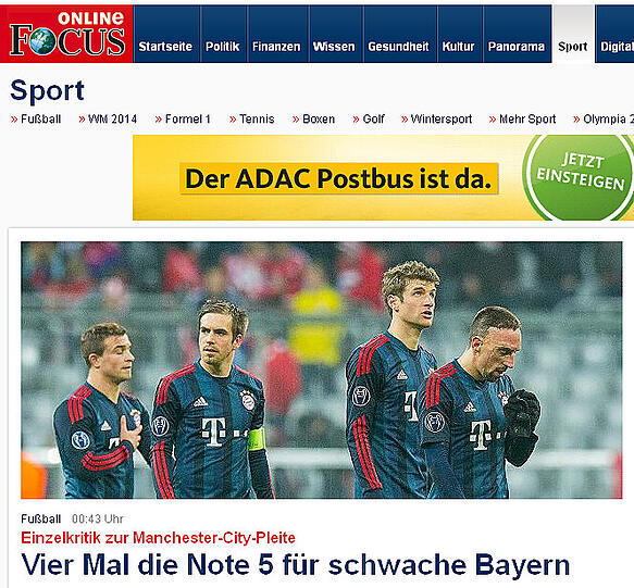 Der Focus gibt "Vier mal die Note 5 für schwache Bayern".