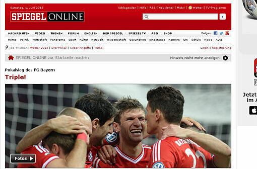 Das schreiben die Websiten der deutschen Zeitungen und Magazine zum DFB-Pokalfinale und dem Triple des FC Bayern München.