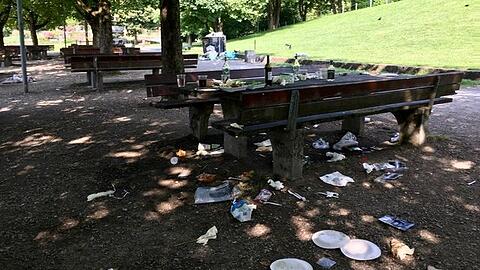 Pappteller, Flaschen, Müll: AZ-Leserin Cornelia Feyer ärgert sich über den Saustall im Westpark.