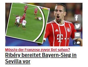 blick.ch wirft die Frage auf, ob Franck Ribery überhaupt noch auf dem Platz hätte stehen dürfen.