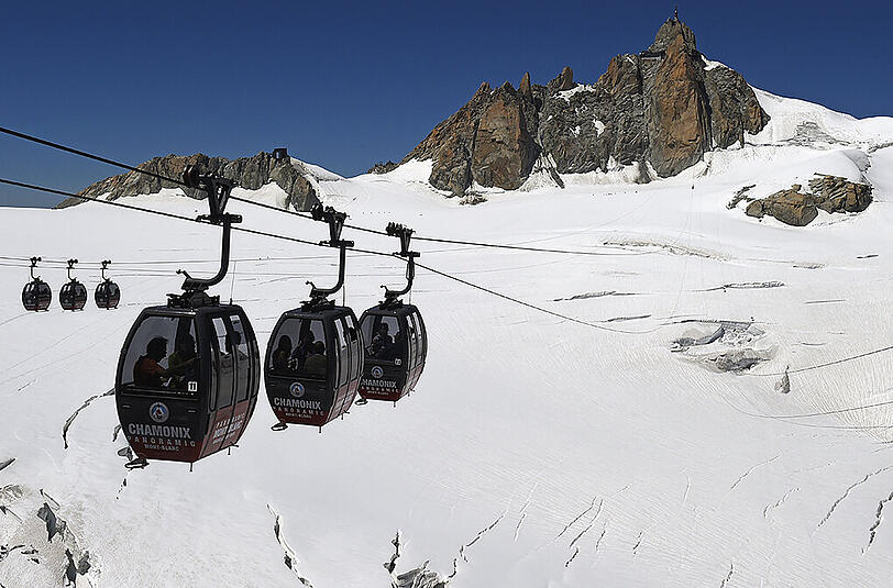 Die Seilbahn auf den höchsten Berg der Alpen ist sehr beliebt.