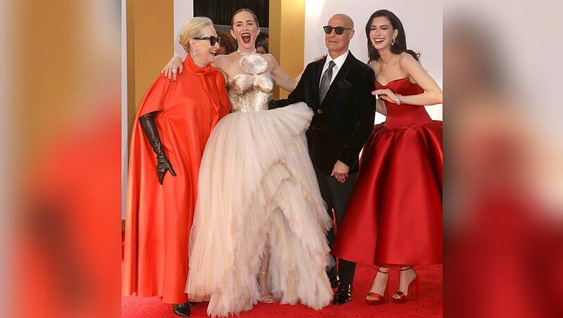Spa&szlig; auf dem roten Teppich: Meryl Streep (v.l.), Emily Blunt, Stanley Tucci und Anne Hathaway.
